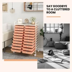 Tangkula 20-Drawer Rolling Storage Cart Art Craft Organizer Cart Mobile Utility Storage Cart With Removable Drawers & Lockable Wheels Orange -Beauty house GUEST 52eee5ee c953 4b67 b1db b898c87965d2