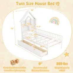 Tangkula Twin Size House Bed W/ 2 Drawers Kids Montessori Bed W/ Storage Headboard -Beauty house GUEST 531b5e63 aac8 4cf9 8a9a a1860cbfcee2