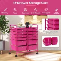 Tangkula Craft Organizers And Storage Cart - Rolling Cart With 12 Drawers Wheels Mobile Rolling Utility Cart Hot Pink -Beauty house GUEST 532c374a 8b3e 4cbf a4bd 1e0bcaa2c312