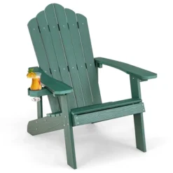 Tangkula 2PCS Patio HIPS Adirondack Chair W/ Cup Holder Weather Resistant 380 LBS Green & Yellow -Beauty house GUEST 53396ef0 8e4b 442a b48b 3a6988b95b20