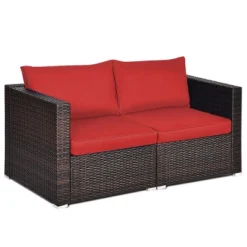 Tangkula 2-Piece Patio Wicker Corner Sofa Set Rattan Loveseat With Removable Cushions -Beauty house GUEST 534e9a76 8129 4e99 b3ae 4a19dae9f053