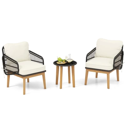 Tangkula 3 Piece Patio Chair Set Wicker Chair & Side Table Set W/ Soft Cushions & Tempered Glass Tabletop 11 Tangkula 3 Piece Patio Chair Set Wicker Chair & Side Table Set W/ Soft Cushions & Tempered Glass Tabletop - Image 9