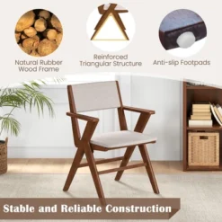 Tangkula Wooden Dining Chair Set Of 4 W/ Rubber Wood Frame Padded Seat & Back Armrests -Beauty house GUEST 53a510cd 33c2 4121 9c7a cc3cd51ddc58