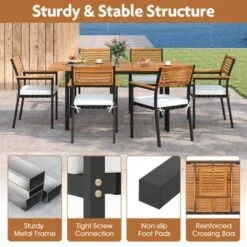 Tangkula 7-Piece Patio Furniture Set Outdoor Dining Chair Set For 6 W/ Acacia Wood & Metal Frame -Beauty house GUEST 53bf4d0f 4124 45a5 a248 a23f5d574830