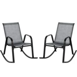 Tangkula 2pcs Patio Rocking Chair Heavy-Duty Metal Rocker Outdoor Anti-Slip Gray -Beauty house GUEST 5408cd4d 2e7d 4c8e b427 0fe62b102f91