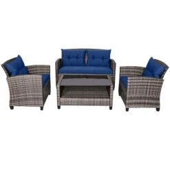 Tangkula 4PCS Rattan Furniture Set Coffee Table Cushioned Sofa Garden Lawn Patio Navy -Beauty house GUEST 54117ce1 0eaa 4f12 9ca2 edbf18cdf410