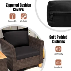 Tangkula 3 PCS Patio PE Wicker Furniture Set Outdoor Conversation Bistro Set W/ Cushions Black -Beauty house GUEST 545301f5 64e0 4b5e b42e ccdcb4de1fc1