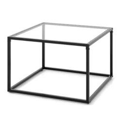 Tangkula Glass Coffee Table 27.5 Inch Modern Square Metal Frame Living Room Transparent -Beauty house GUEST 5473e5d3 3d1e 40c6 ab68 3638105465a7