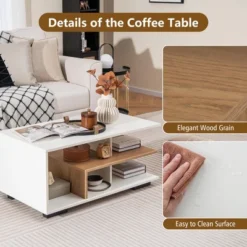 Tangkula Geometric Coffee Table W/ Storage Shelves 3-Tier Rectangular Tea Table -Beauty house GUEST 54be9de6 df21 41cd a570 0f966ad06d45