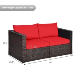 Tangkula 4PCS Rattan Corner Sofa Set Patio Outdoor Furniture Set W/ Red Cushions -Beauty house GUEST 54f7f6f9 1425 4439 8a0c 637776852874