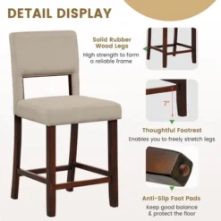 Tangkula 4-Piece Linen Fabric/PVC Leather Counter Height Bar Stool Set W/ Back & Rubber Wood Legs -Beauty house GUEST 552a280a c511 4952 a552 b1cbff2c0209