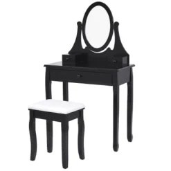 Tangkula Mirrored Dressing Table Wooden Vanity Makeup Unit W/ Cushioned Stool -Beauty house GUEST 5559260f 86d5 4be4 affd a2ab098a1b65