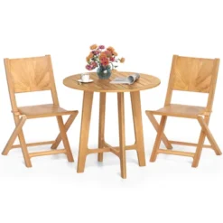 Tangkula 31.5" Patio Dining Table Round Teak Wood Dining Table W/ Slatted Tabletop Garden -Beauty house GUEST 55734b9f e694 46d5 ab03 ed071f9ba57a