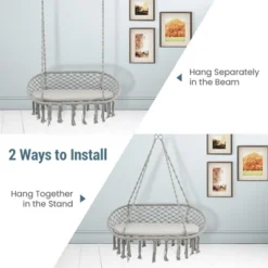 Tangkula 2 Person Hanging Hammock Chair W/ Cushion Macrame Swing 330 Lbs Capacity Grey -Beauty house GUEST 558f802a 1537 4a60 b6f2 d0e176c98c4c