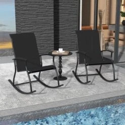 Tangkula Set Of 4 Outdoor Rocking Chair Patio Rocker W/ Breathable Fabric Black -Beauty house GUEST 559c6919 887f 47a1 b499 a3de80614e89