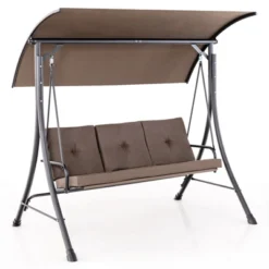 Tangkula 3-Seat Outdoor Porch Swing W/ Adjustable Canopy Thickened Cushions Metal Frame -Beauty house GUEST 5633b6a2 a0e5 4faf a1b2 676e84ff793b