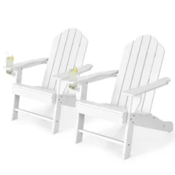 Tangkula 2PCS Adirondack Chair Outdoor With Cup Holde Weather Resistant Lounger Chair For Backyard Garden Patio And Deck Black/Grey/Turquoise/White -Beauty house GUEST 564042d0 f141 4ede a2b1 5cf35348222b