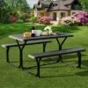 Tangkula Outdoor Picnic Table Bench Set Patio Camping Table W/Steel Frame & Wood Texture Tabletop For Garden