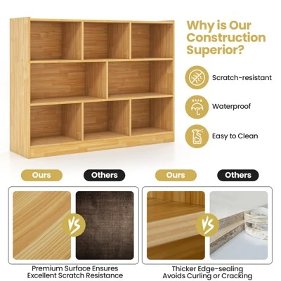 Tangkula Wood Storage Cube Bookcase 3 Tier 8 Cube Open Shelf Storage Cabinet With Anti-Toppling Devices Bookshelf Natural/Burlywood/Oak Grey/White 9 Tangkula Wood Storage Cube Bookcase 3 Tier 8 Cube Open Shelf Storage Cabinet With Anti-Toppling Devices Bookshelf Natural/Burlywood/Oak Grey/White - Image 7