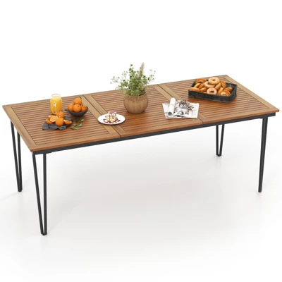 Tangkula 79" Outdoor Dining Table 8-Person Table W/ 1.9" Umbrella Hole Metal Legs & Adjustable Foot Pads Patio 5 Tangkula 79" Outdoor Dining Table 8-Person Table W/ 1.9" Umbrella Hole Metal Legs & Adjustable Foot Pads Patio - Image 3