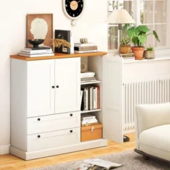 Tangkula Sideboard Buffet Cabinet Kitchen Pantry Hutch Storage Cabinet Farmhouse Credenza