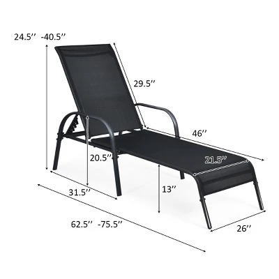 Tangkula Outdoor Chaise Lounge Chair Adjustable Reclining Bed With Backrest& Armrest 6 Tangkula Outdoor Chaise Lounge Chair Adjustable Reclining Bed With Backrest& Armrest - Image 4