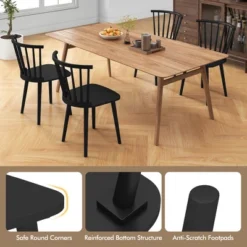 Tangkula 4 PCS Dining Chair Windsor High Spindle Back Wood Kitchen Chairs W/ Rubber Wood Frame -Beauty house GUEST 57b77127 360f 45b2 8e2d c8eb548f889f