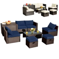 Tangkula 8 PCS Outdoor Wicker Furniture Set W/Storage Box Tempered Glass Table 2 Ottomans -Beauty house GUEST 57dbd656 ac52 46ea a5fd 189aa56176ff