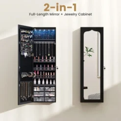Tangkula Jewelry Armoire W/ Full-Length Mirror W/ Built-in LED Lights Hooks Shelves -Beauty house GUEST 57e5d842 65bb 4220 a2a9 5286cd74e42f