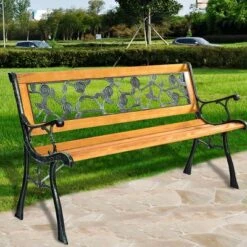 Tangkula Garden Iron Bench Porch Path Hardwood Chair For Patio Park Outdoor Deck -Beauty house GUEST 57f13def a424 4427 936f 6310d0a5ee2d