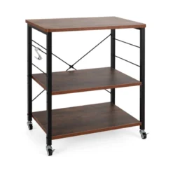 Tangkula Kitchen Baker's Rack 3-Tier Microwave Cart With Wheels&10 Hooks Rustic Brown/Maple/Vintage/Nut Brown -Beauty house GUEST 5899be0f 8f46 4ac4 baab 39105dff8376
