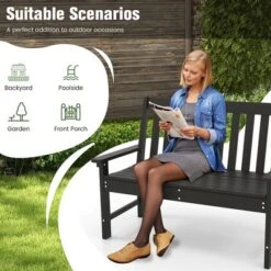 Tangkula 2-Person Outdoor Garden Park Bench All-Weather HDPE Patio Loveseat Chair With Cozy Backrest Ergonomic Loveseat Bench Black -Beauty house GUEST 58f41eb1 4593 455f b8c5 182db655e2e2