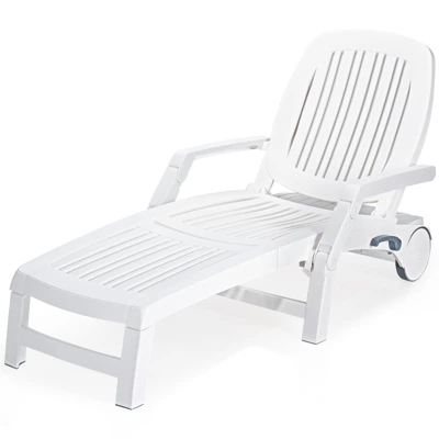 Tangkula Patio Lounge Chair Chaise Recliner Adjustable Backrest All Weather For Outdoor&Indoor Wheels White 7 Tangkula Patio Lounge Chair Chaise Recliner Adjustable Backrest All Weather For Outdoor&Indoor Wheels White - Image 5