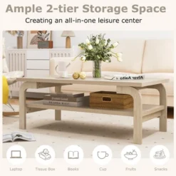 Tangkula 47" Rectangular Coffee Table W/ Storage Shelf & Curved Legs For Living Room -Beauty house GUEST 5913dbb5 bf62 465b 8c32 9d85126cc056