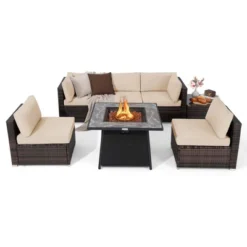 Tangkula Set Of 7 Patio Furniture Set W/ 35" Propane Gas Fire Pit Table & Waterproof Cover -Beauty house GUEST 59252dd4 e828 49b5 8875 3dfa4c6842ad