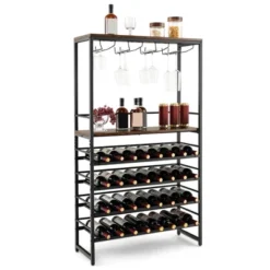Tangkula 32 Bottles Drinks Rack Rustic Drinks Storage Holder Freestanding W/ Glass Holder -Beauty house GUEST 594104a8 d88c 4035 a5c4 a6496120db0f