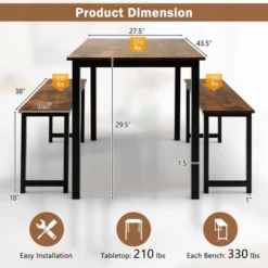 Tangkula 3pcs Dining Table Set For 4 Modern Industrial Counter Height Kitchen Table Set With 2 Benches For Dining Room Natural/Brown 21 Tangkula 3pcs Dining Table Set For 4 Modern Industrial Counter Height Kitchen Table Set With 2 Benches For Dining Room Natural/Brown -Beauty house GUEST 5973d290 98c0 4bcf 955d 15ef79b1ff6e