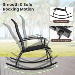 Tangkula Set Of 4 Outdoor Rocking Chair Patio Rocker W/ Breathable Fabric Black -Beauty house GUEST 5979c54b 3ef3 455e 9a32 0d14726f2ecc
