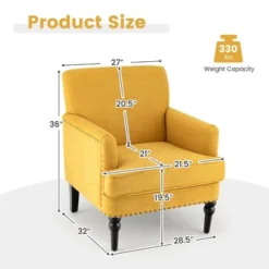 Tangkula Set Of 2 Modern Accent Chair Upholstered Sofa Chair W/ Rubber Wood Legs Yellow -Beauty house GUEST 59a0fbbd c8d4 4381 9b84 49c42ed1e4f6