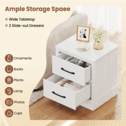 Tangkula Farmhouse Nightstand Set Of 2 Wood Bedside Table With 2 Storage Drawers Compact Floor Night Stand End Table White Accent Sofa Side Table -Beauty house GUEST 59b6858c dd10 4083 a4e8 aec128e9a7a8