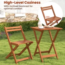 Tangkula 3 PCS Outdoor Wood Bistro Set W/ 2 Folding Chairs & Dining Table For Backyard -Beauty house GUEST 59c19d54 e36a 45a0 9d19 ce450c59c061
