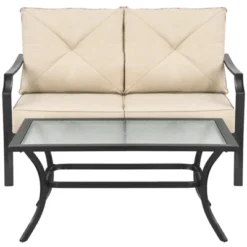 Tangkula 2PCS Patio Loveseat & Coffee Table Set Outdoor Cushioned Sofa For Garden Backyard -Beauty house GUEST 59e0209e a590 4968 b8a2 2640a6cbbb80