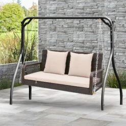 Tangkula Wicker Outdoor Porch Swing 800 LBS Capacity Outdoor Swing Bench W/ Hanging Chains -Beauty house GUEST 5a56caaf bb97 4404 a837 1c0f76c0cace