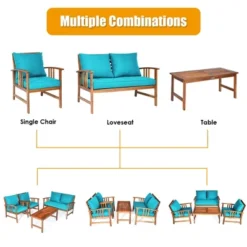 Tangkula 8pcs Wooden Patio Furniture Set Table & Sectional Sofa W/ Turquoise Cushion 14 Tangkula 8pcs Wooden Patio Furniture Set Table & Sectional Sofa W/ Turquoise Cushion -Beauty house GUEST 5a7b13f7 02b5 4c60 a439 312e6c3f2f75