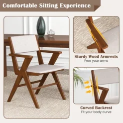 Tangkula Wooden Dining Chair Set Of 2 W/ Rubber Wood Frame Padded Seat & Back Armrests -Beauty house GUEST 5a7e646c 443d 405c b892 d796c419b751