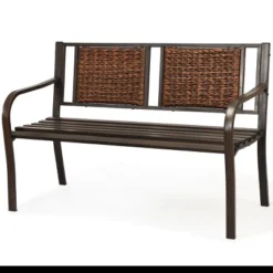 Tangkula Patio Garden Bench Rattan Backrest Park Bench Heavy-Duty Metal Chair Seat -Beauty house GUEST 5a83e793 d065 45c5 927f 8f6b5ff961c6