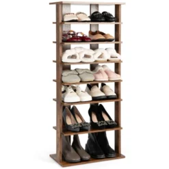 Tangkula 7-Tier Double Rows Shoe Rack Vertical Wooden Shoe Storage Organizer Rustic Brown/White -Beauty house GUEST 5a92c874 4f7d 480f 8b78 2313a0d9fd93