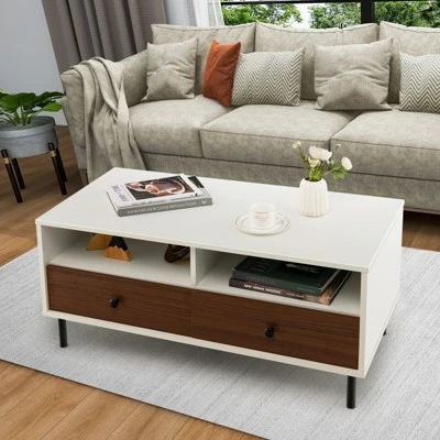 Tangkula Coffee Table Modern Rectangle W/ Storage Shelf & Drawers Living Room Furniture 5 Tangkula Coffee Table Modern Rectangle W/ Storage Shelf & Drawers Living Room Furniture - Image 3