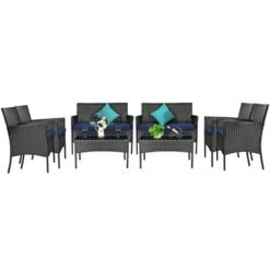 Tangkula 8PCS Rattan Furniture Set Cushioned Sofa Coffee Table Backyard Porch Patio Navy -Beauty house GUEST 5af3ccac 6ee8 4110 bc8f 0922cb2ef3b7