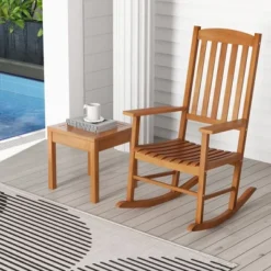 Tangkula Patio Rocking Chair W/ 400 Lbs Weight Capacity Eucalyptus Wood Porch Rocker W/ High Back -Beauty house GUEST 5b1e951d 486b 4a8b 94f6 bc73995e11da